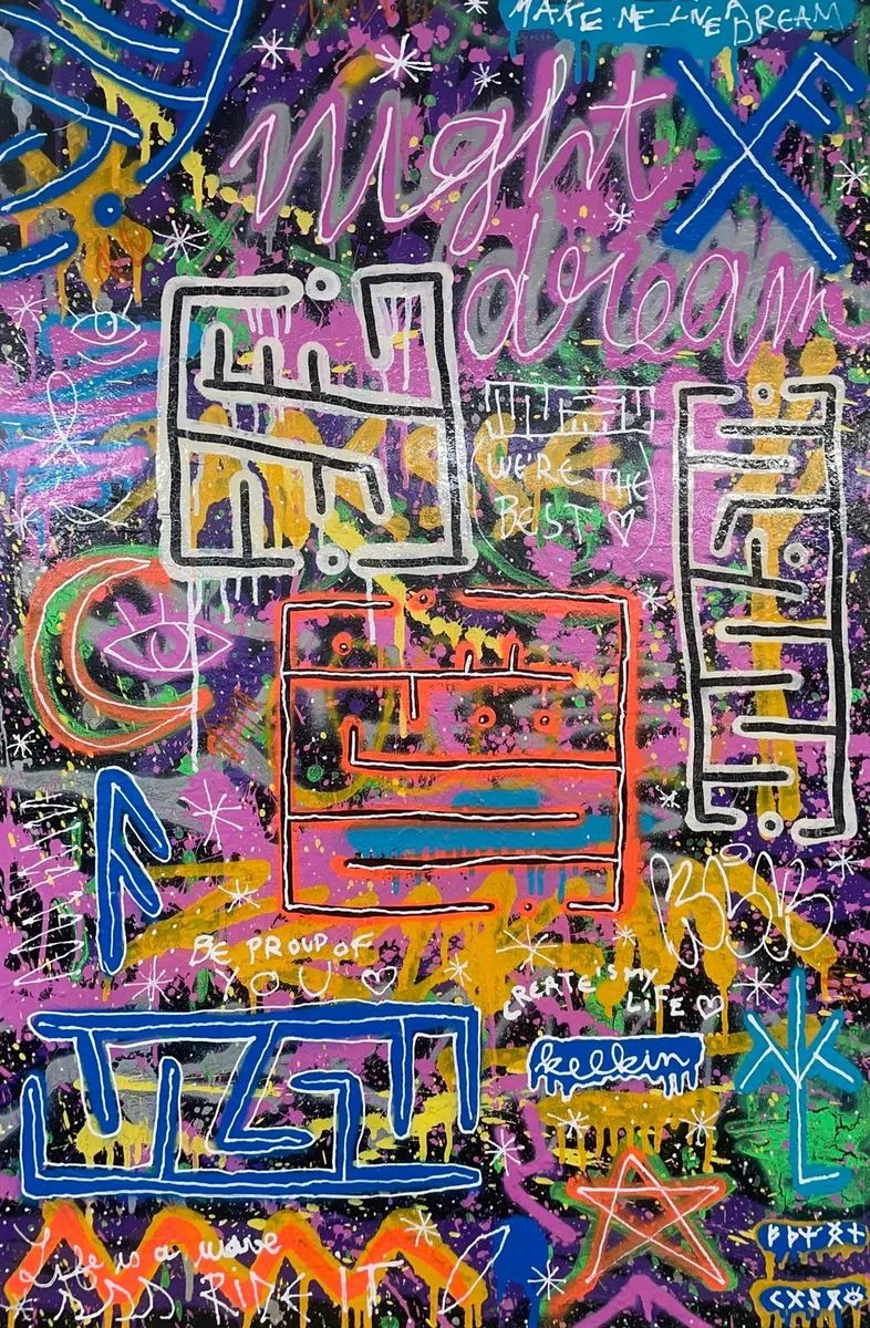 Night Dream - Œuvre originale par Kelkin, mixed media 92×60cm
