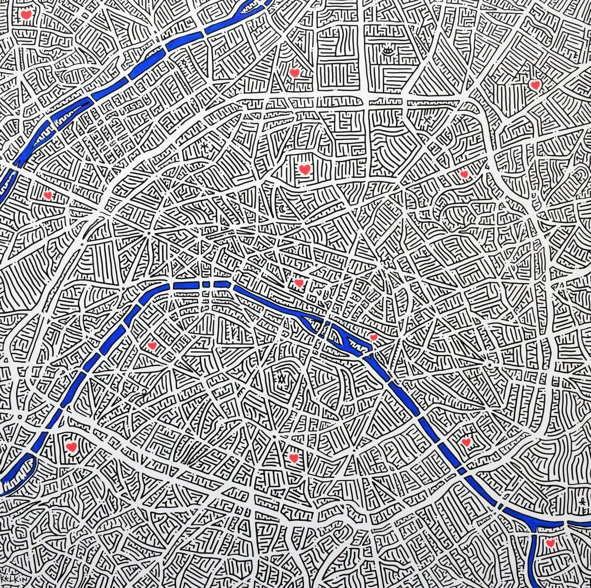 Plan de Paris - Œuvre originale par Kelkin, cartographie intime 100×100cm