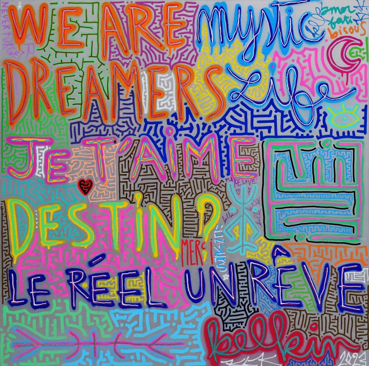 Le réel un rêve - Œuvre originale par Kelkin, aérosol et acrylique 80×80cm