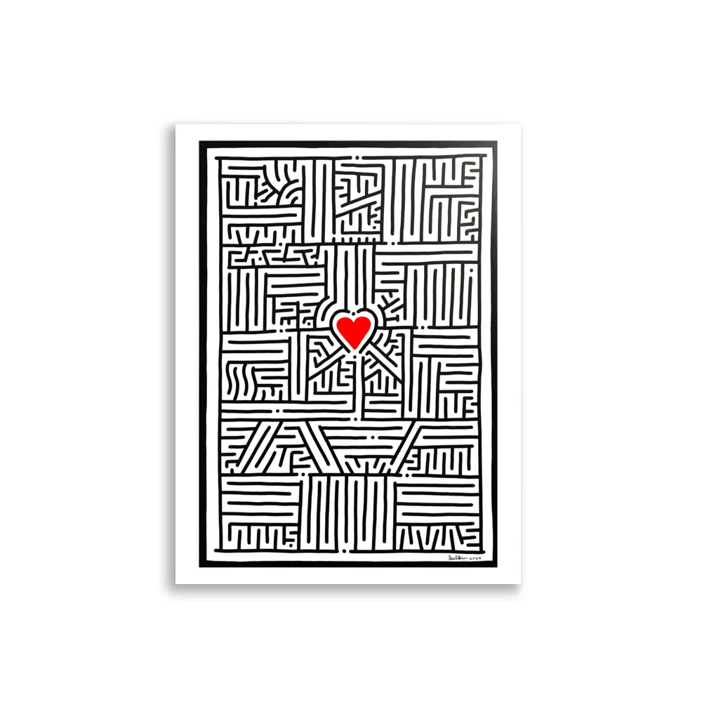 Poster mat MAKE YOUR DREAM TRUE, oeuvre I LOVE YOU par KELKIN, labyrinthe et cœur rouge